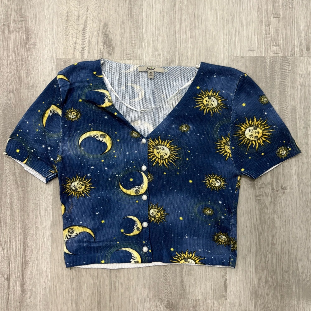 Papaya Sun & Moon Button Up Crop Top